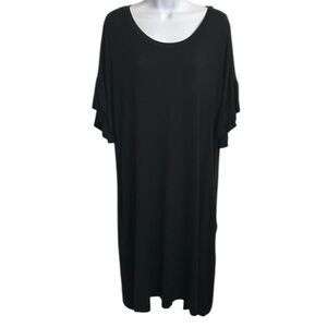 Boutique Women’s XL Perfect Peach Black Lightweight SS Ruffle Sleeve Dress EUC